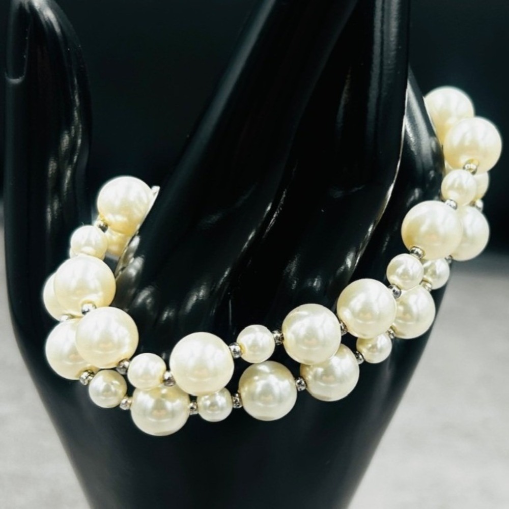 Vintage 80s 90s Faux Pearl Cluster Stretch Bracelet Elegant Bridal Chic‎